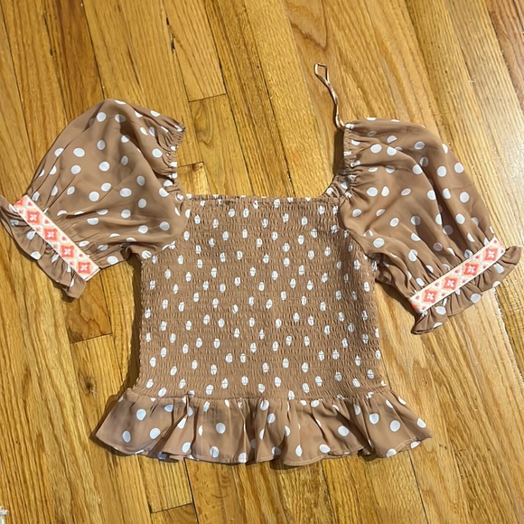 NWT River Island Edith Toffee Spot Smocked Crop Top - Picture 2 of 5